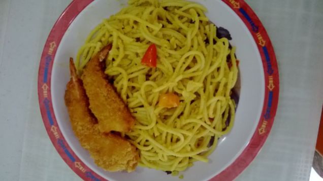 Salted Egg Spaghetti with Ebi Furai
